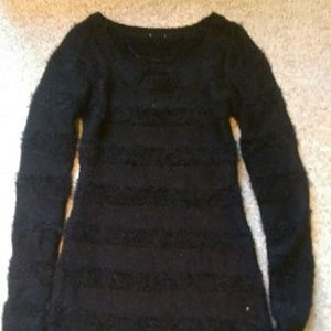 Black striped fuzzy sweater dress
