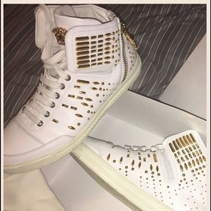 Versace white and gold high top sneakers