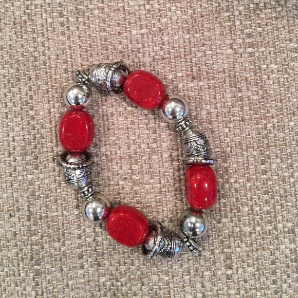 Red and silver beaded bracelet