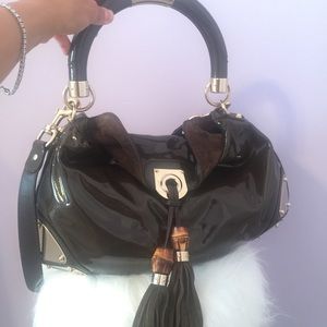 Gucci mushroom brown patent leather "Indy" handbag