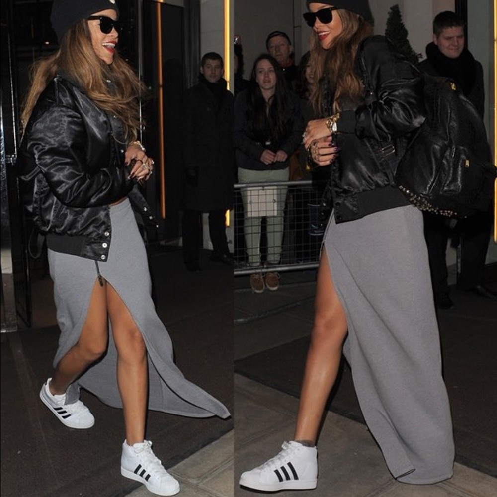 Gray slit maxi skirt