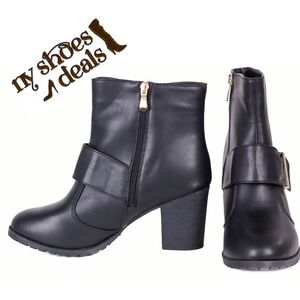 Women Short 8" Faux Leather Boots w/ Buckle