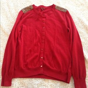 Gold-Shouldered Red Cardigan