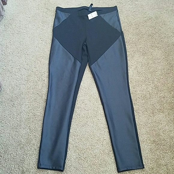 Black leggings with faux leather panels