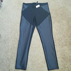 Black leggings with faux leather panels