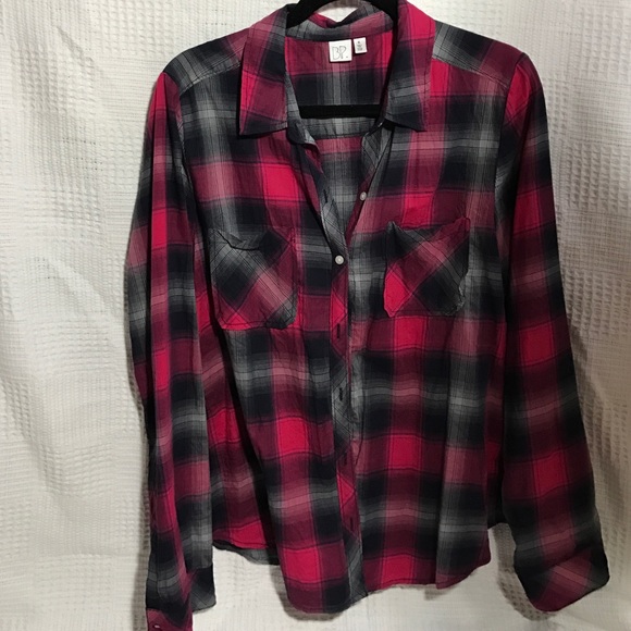 Black grey and red plaid flannel