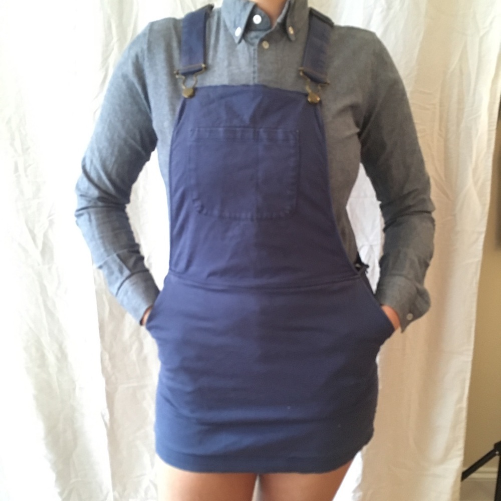 Overall mini dress blue canvas