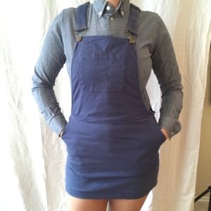 Overall mini dress blue canvas