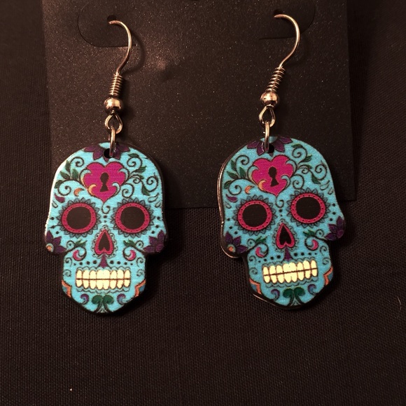 Oorbellen Modesieraden Turquoise Stone Dangling Sugar Skull Oorbellen Modesieraden Turquoise Stone Dangling Sugar Skull