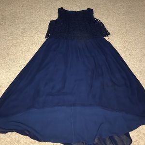 Adrianna Papell Navy High-Low Lace Detail Dress