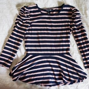 Forever 21 Blue and pink striped peplum shirt