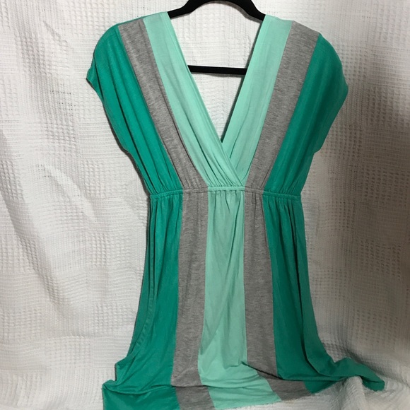 Teal grey and mint green dress