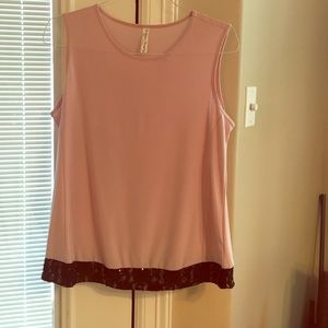 Sleeveless Pale Pink Shell with Lace & Bead Trim
