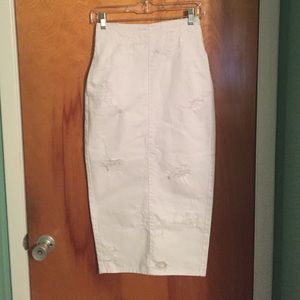 High Waisted Distressed Denim Pencil Skirt