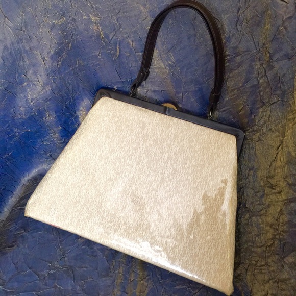 Plastic covered vintage embroidered purse handbag - Picture 3 of 4