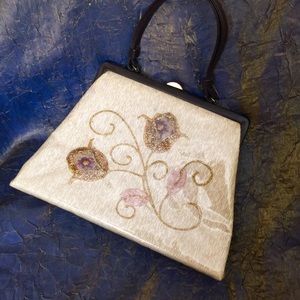Plastic covered vintage embroidered purse handbag
