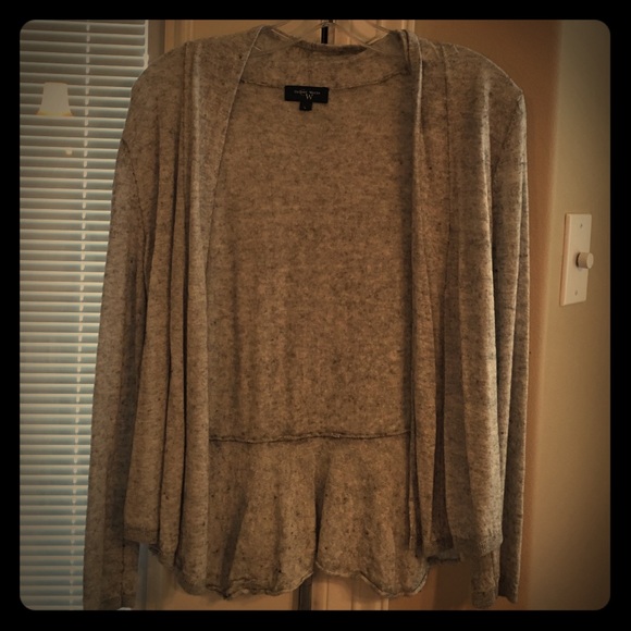 Gray Cardigan Sweater with Peplum Back