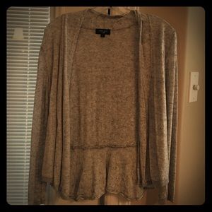 Gray Cardigan Sweater with Peplum Back