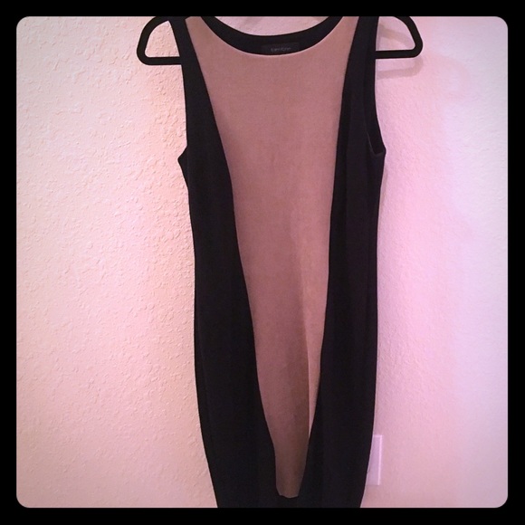 Color block microsuede camel and black dress