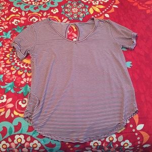 Maroon and white striped shirt