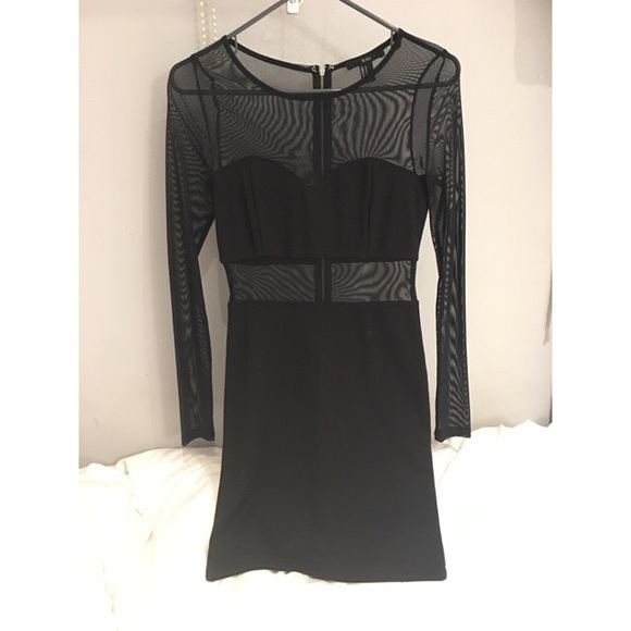 Mesh detail long sleeve dress