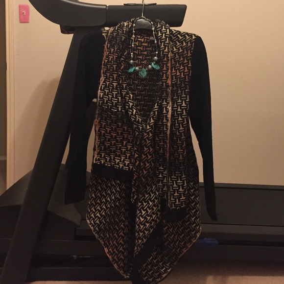 Open Cardigan Sweater with black sleeves