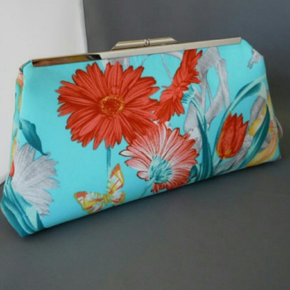 Turquoise and red evening clutch purse