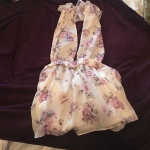 Open back low V halter romper