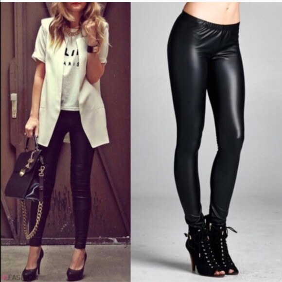 Black Vegan Leather Matte Slick Leggings - Picture 5 of 5