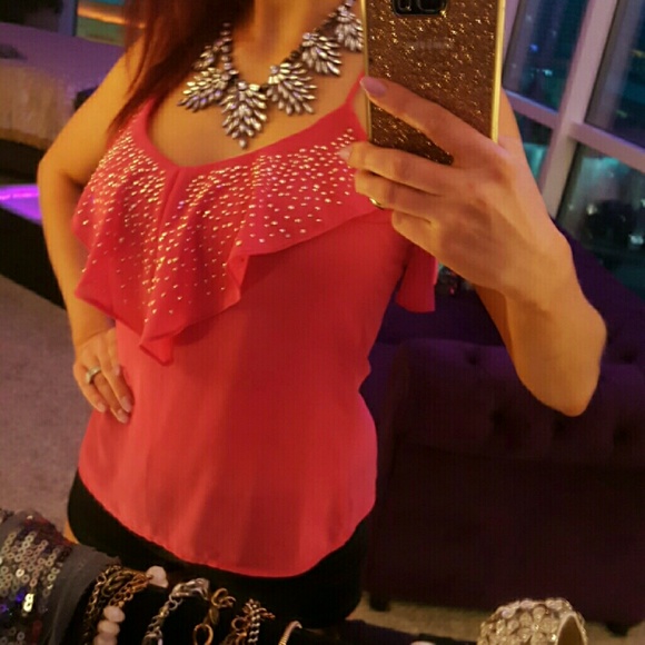 Ruffled jeweled tank top