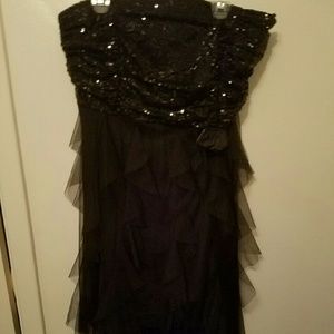 Black sequin high low prom dress