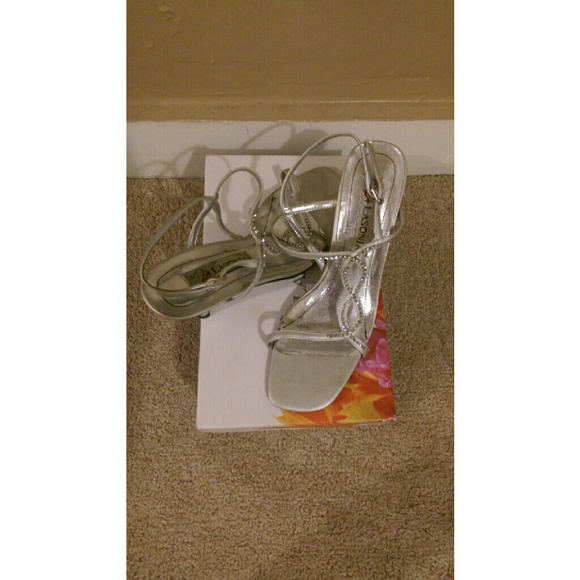 Silver Satin Social Formal Heels - Picture 2 of 4