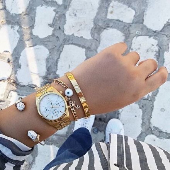 Natural Stone Marble Minimalist Gold Bracelet Cuff - Picture 2 of 6