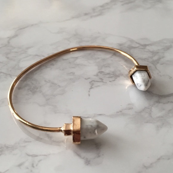 Natural Stone Marble Minimalist Gold Bracelet Cuff - Picture 3 of 6