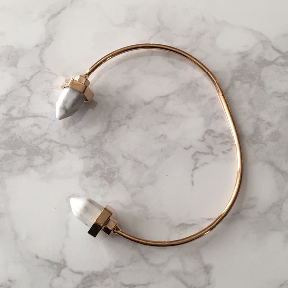 Natural Stone Marble Minimalist Gold Bracelet Cuff - Picture 4 of 6