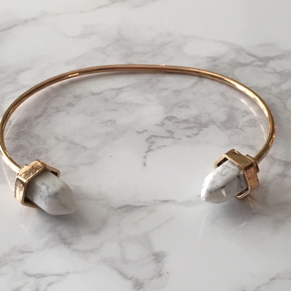 Natural Stone Marble Minimalist Gold Bracelet Cuff - Picture 5 of 6
