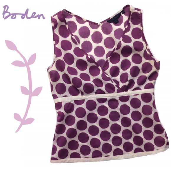 EUC Boden purple polka dot linen top