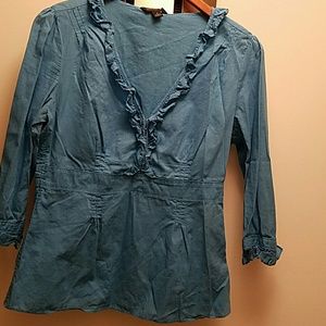 Ocean blue neck 3/4 sleeve blouse