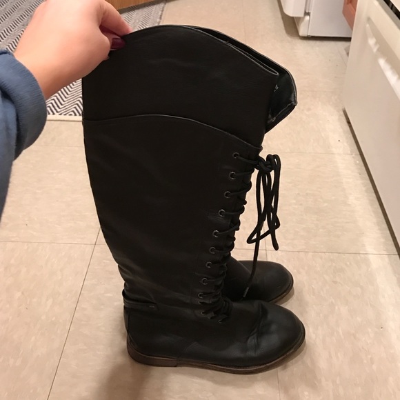 combat boots, knee-high