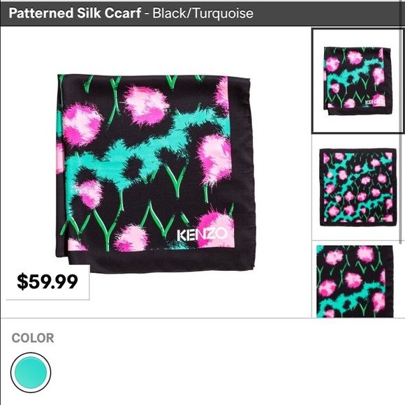 Kenzo x H&M Patterned Silk Ccarf - Black/Turquoise