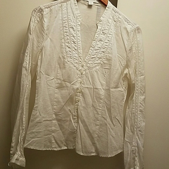 Lace detail white button blouse