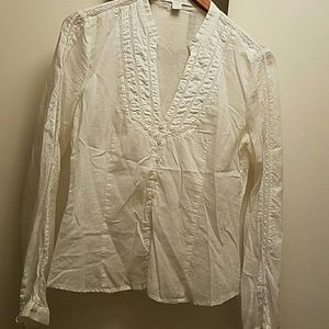 Lace detail white button blouse