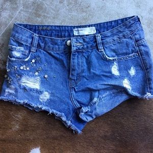 Zara embellished denim shorts