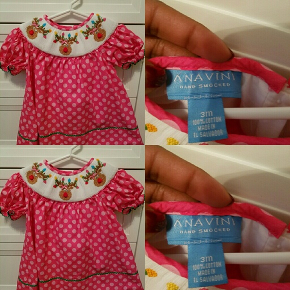 A pink reindeer smocked dress