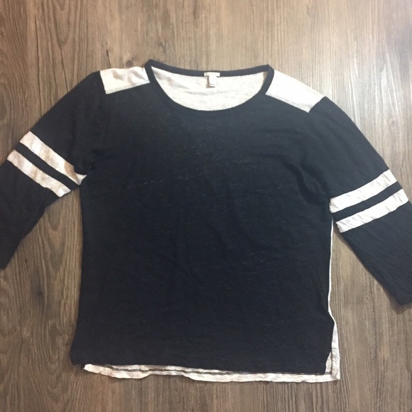 J. Crew Tops - J. Crew black white color block linen baseball tee