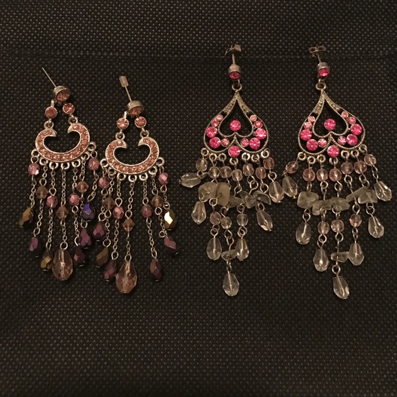 Dangling pink and purple bead earrings