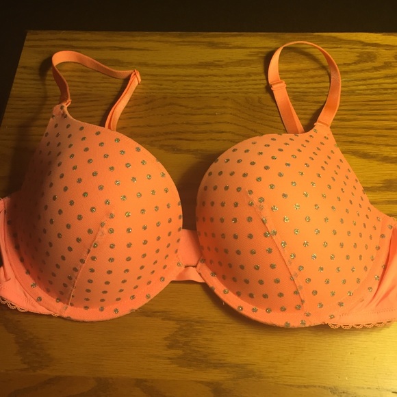 Coral, padded, polka dot VS bra