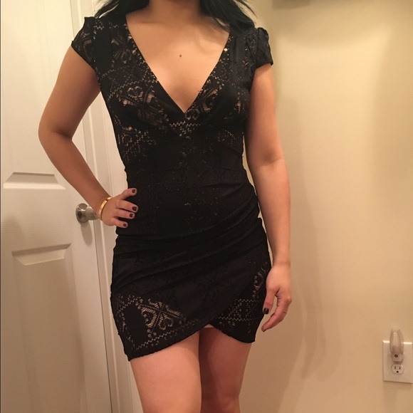 Black mini lace dress