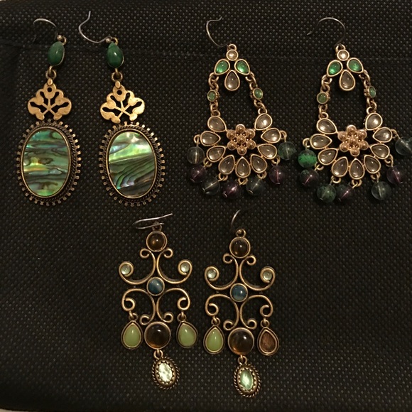 Green, blue, bronze color earrings