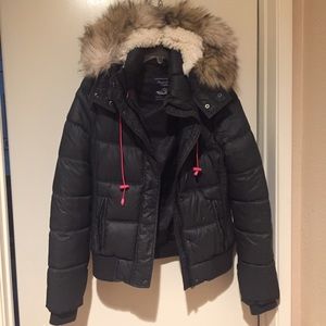 Furry hooded puffer jacket